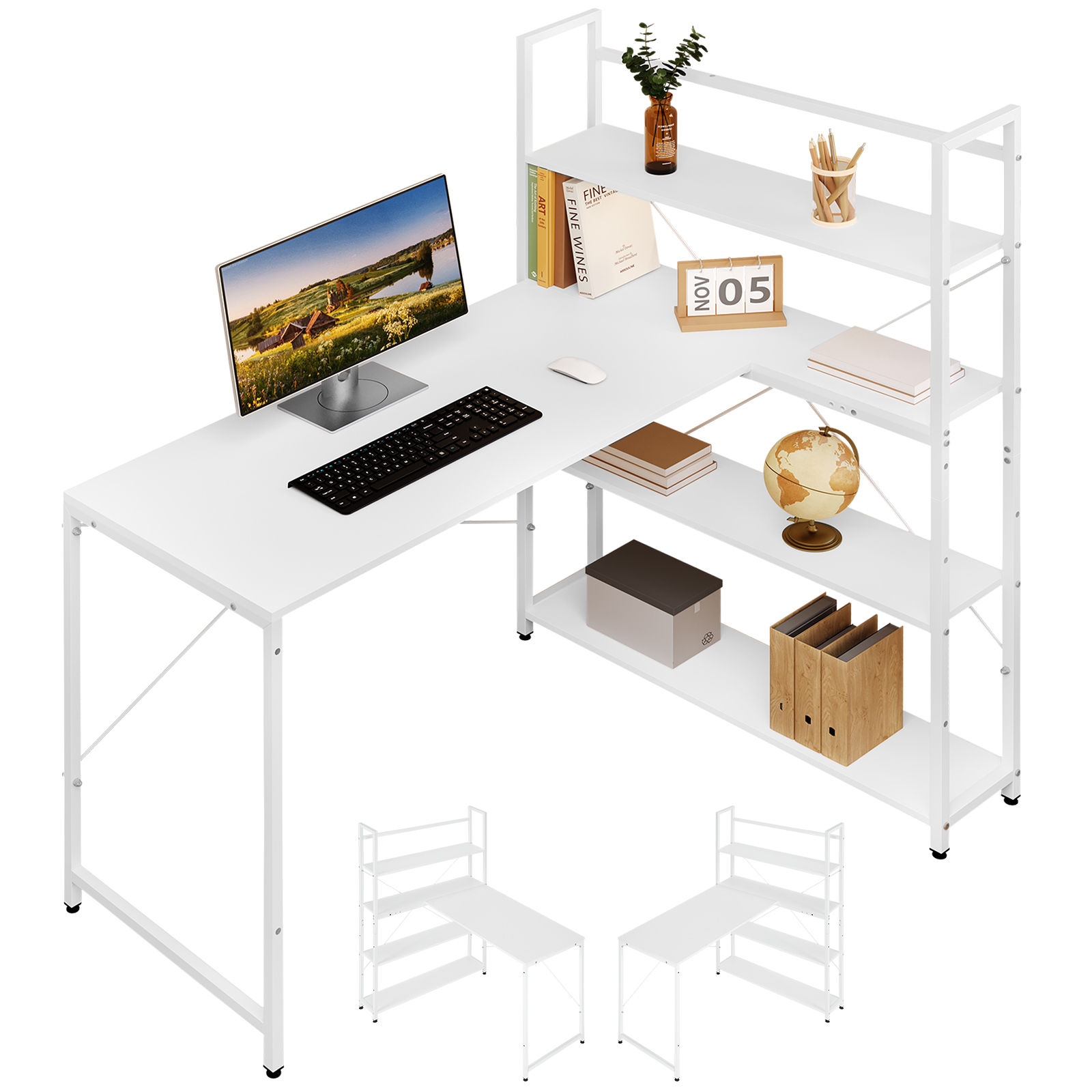 WOLTU L-förmiger Büroschreibtisch mit Ablagefach, 120 x 80 x 128,5 cm, Arbeitstisch, Computertisch zum Schreiben, Lernen, Arbeitsplatz, Zuhause