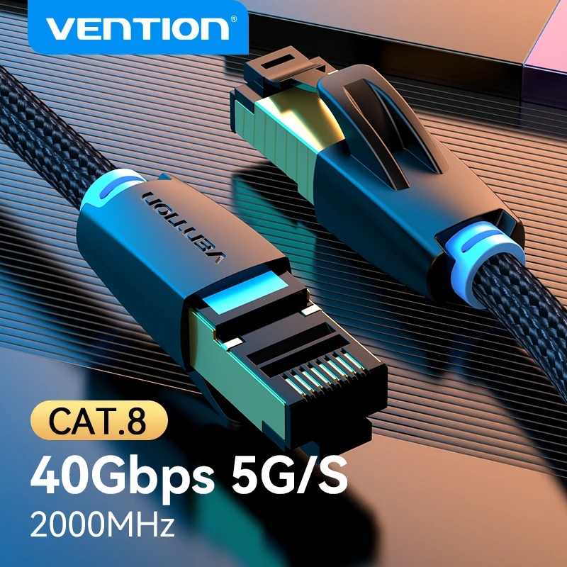 Vention-Cable Ethernet CAT8, 40Gbps, 2000MHz, CAT 8, Cable Lan de Internet trenzado de algodón para ordenadores portátiles, enrutador PS 5, Cable RJ45