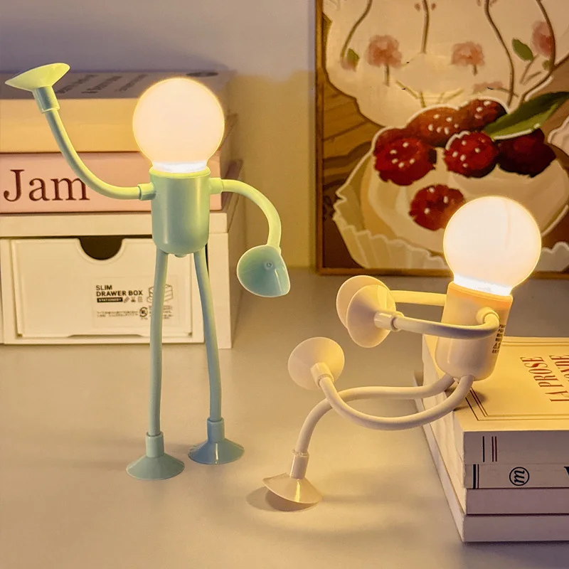 Forma cambiable divertido deportista luz nocturna lámpara versátil diversión creativa botón peculiar batería lámpara de escritorio ornamento succión al vacío