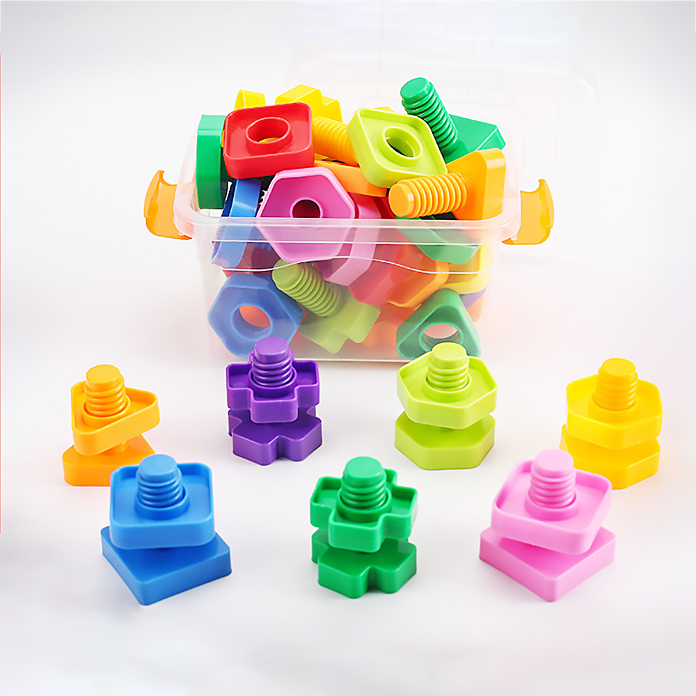 10/20個セットスクリュービルディングブロッククリエイティブモザイクパズルおもちゃ子供のプラスチック製のインサートブロックナット形状男の子教育玩具