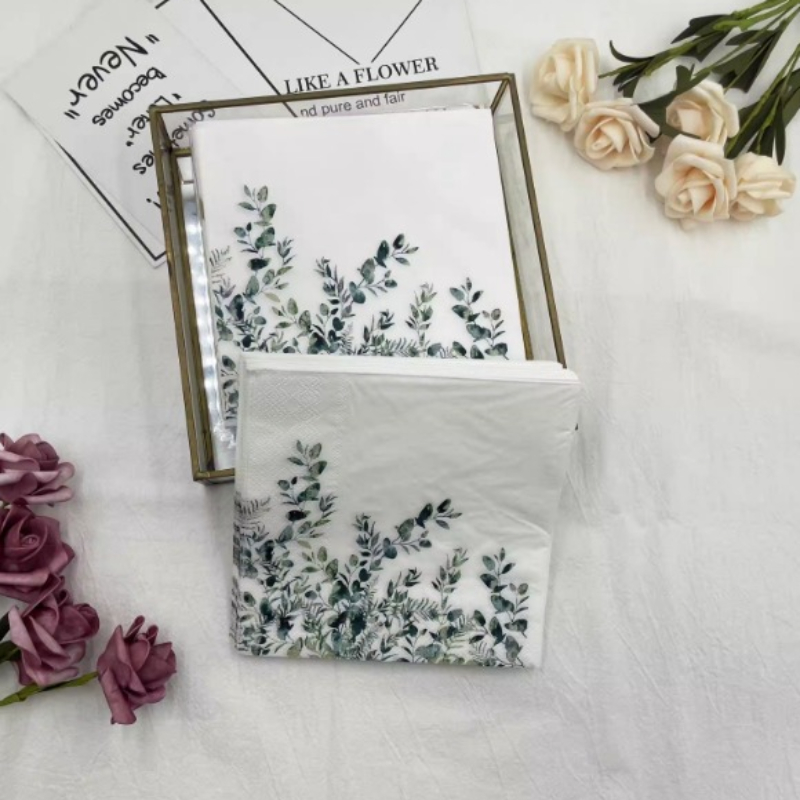 Serviette imprimée colorée feuille verte Restaurant occidental papier de pâte de bois décoratif papier vierge jetable 20 pièces/pac 33*33 cm 2 plis