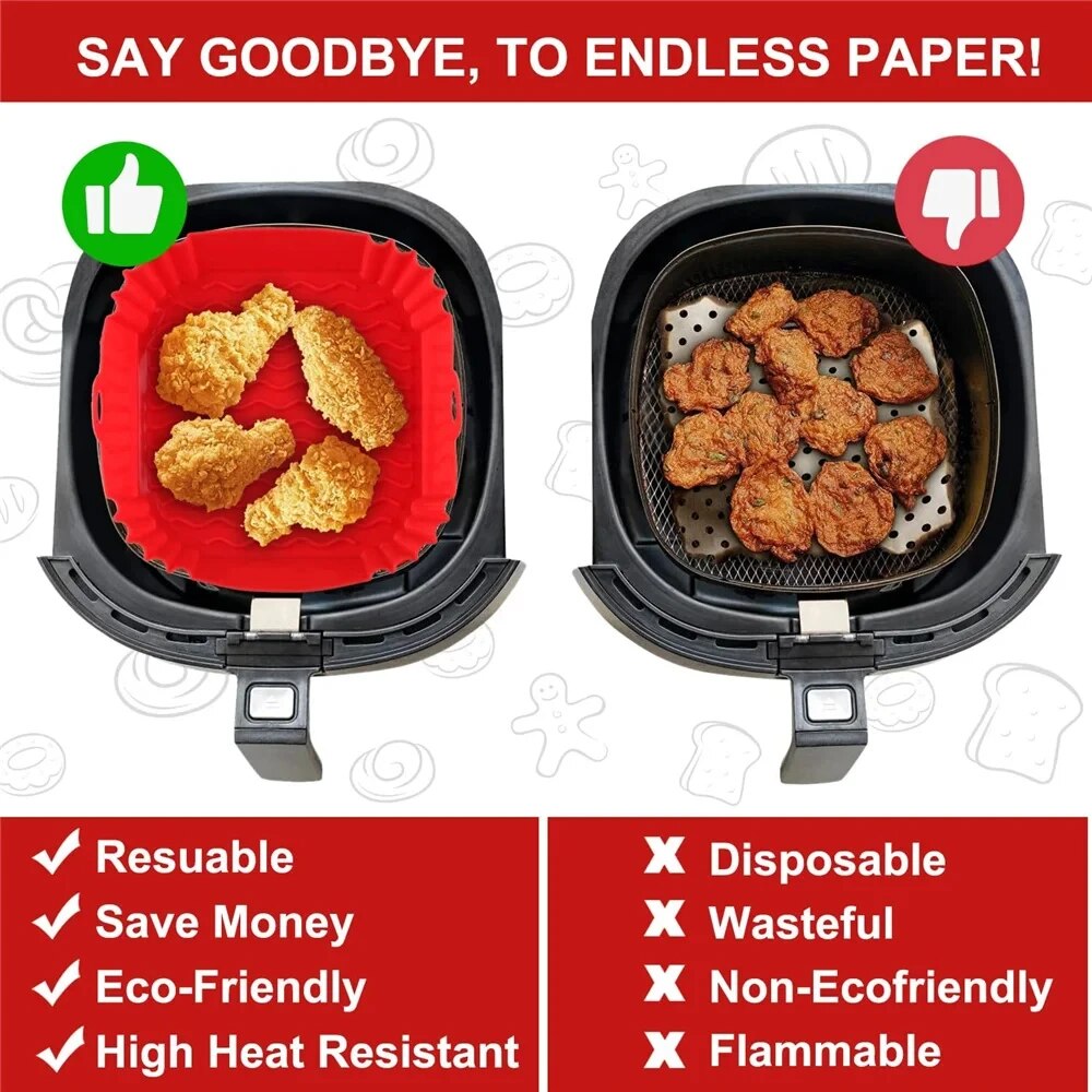 Bandeja de silicona reutilizable para freidora de aire, accesorios de revestimiento para horno, Pizza, pollo frito, cesta de silicona, 1 unidad