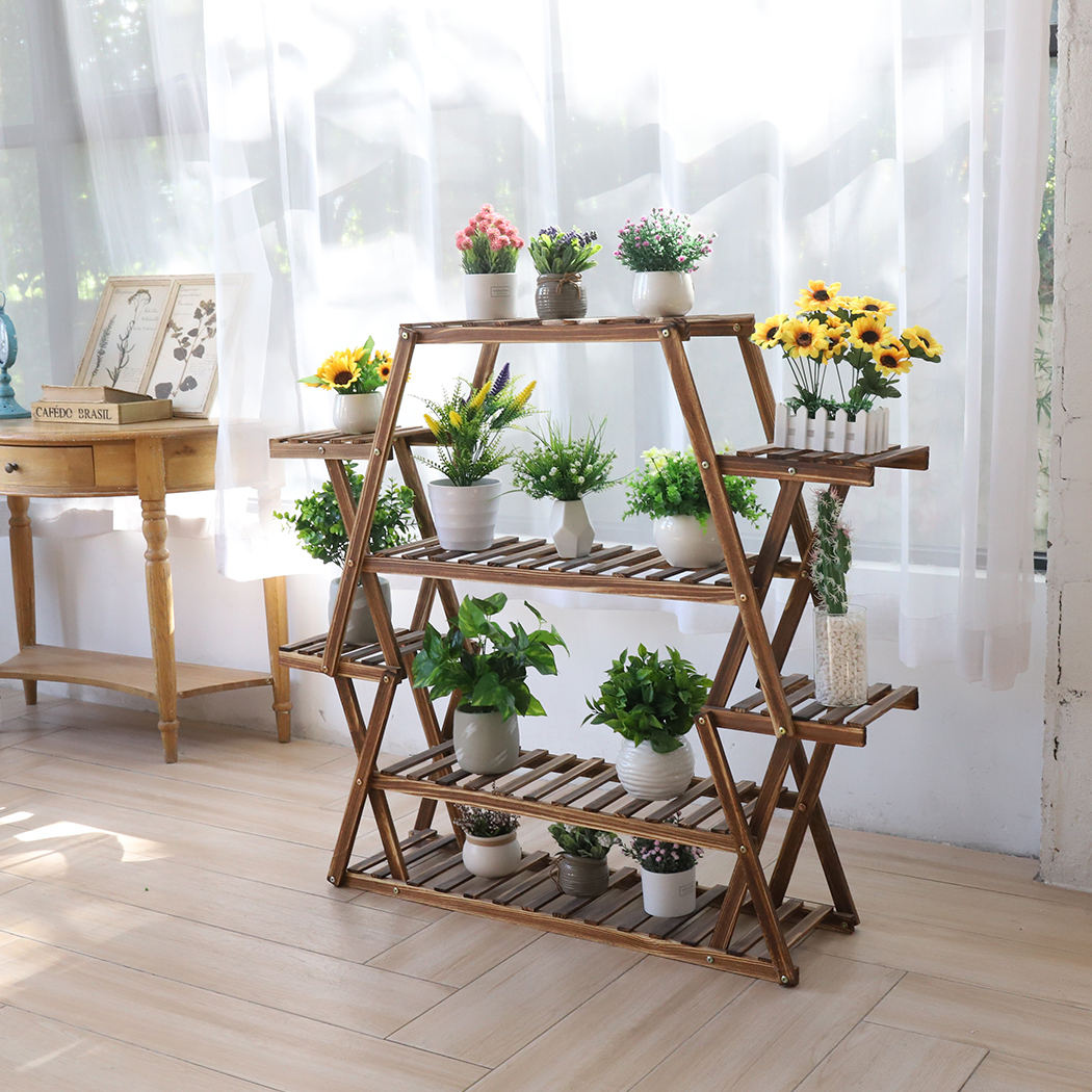 Suporte de madeira para plantas, jardim, vaso de flores, prateleiras, rack de canto na sala de estar, varanda, pátio, quintal