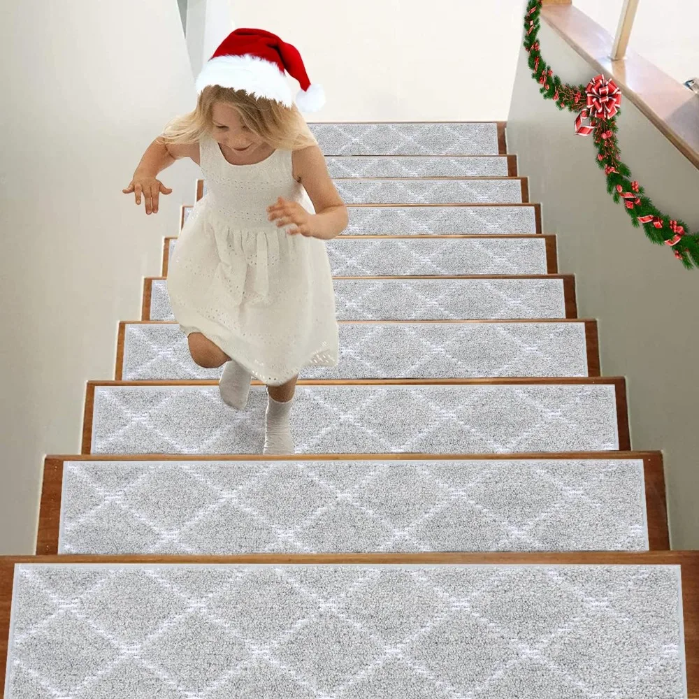 Stair Tread, 15 Piece Set, Self-adhesive 28 "X 9" Stair Tread, Polyester Fiber Soft Edge Stair Pad