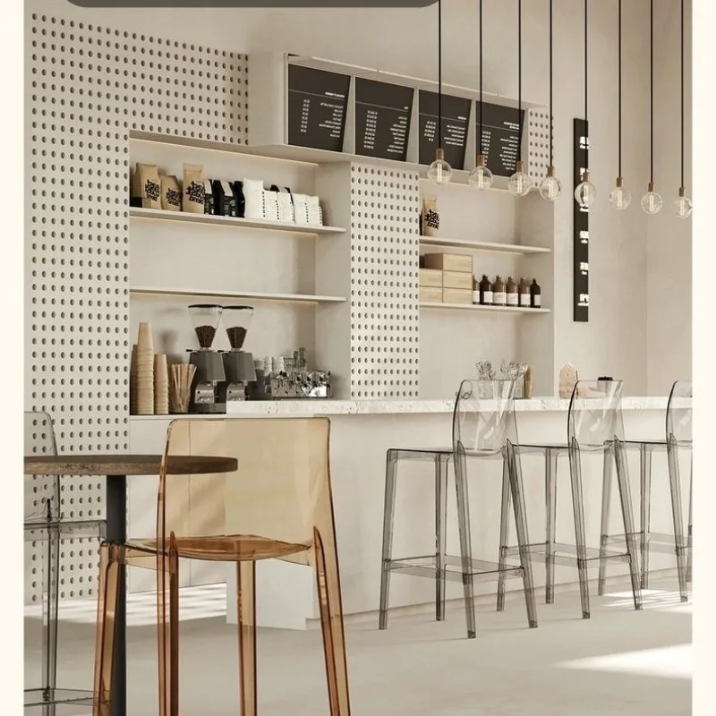 Nordic Modern Luxury Transparent Acrylic Bar Stool - Creative Cafe & Home Use High Stool, Trendy Tall Seat Design Bar Stools