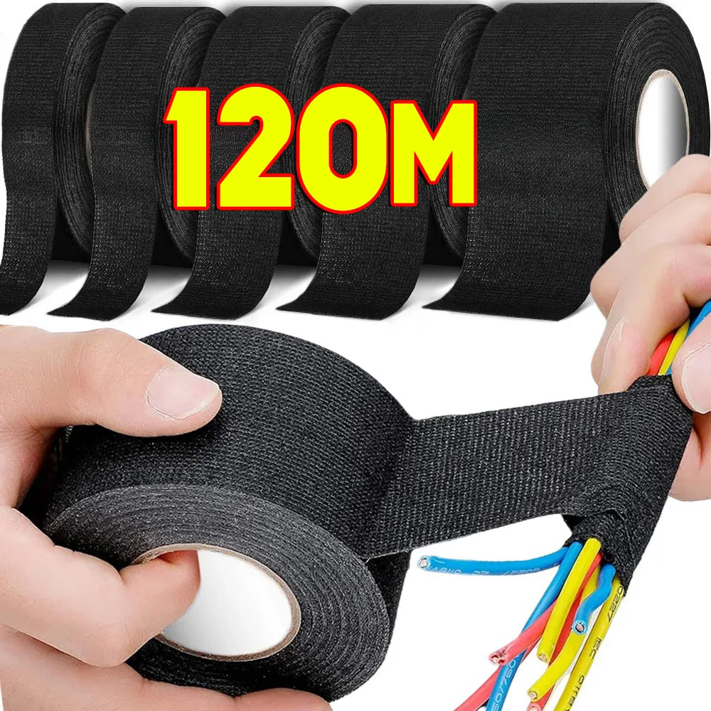Cinta de tela eléctrica negra, arnés de cables resistente al calor, paquete de aislamiento, envoltura de tela para cableado automático, cinta adhesiva de Cable impermeable