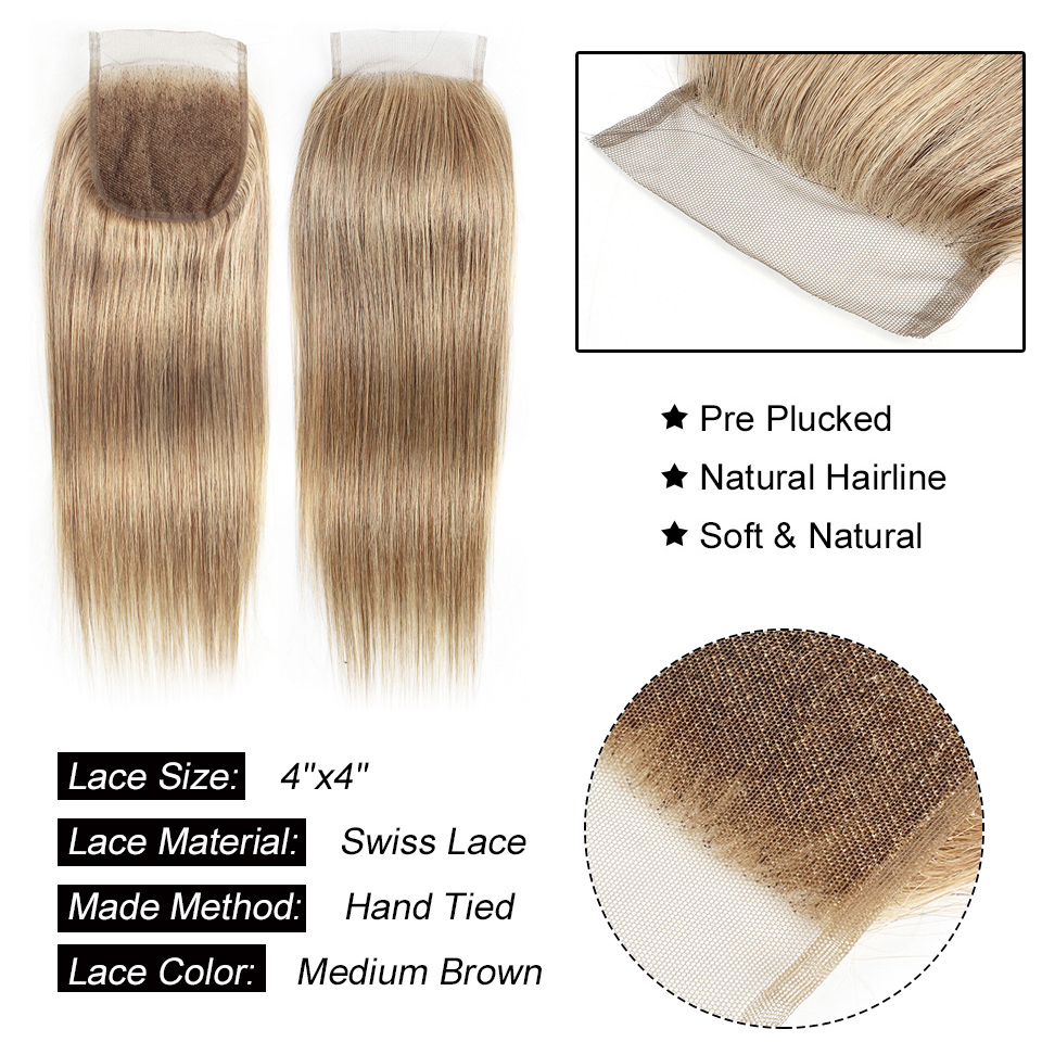 4x4 Cierre de encaje transparente cabello humano Remy liso 1B30 Ombre Auburn Hightlight 27 rubio miel marrón oscuro Color negro 613