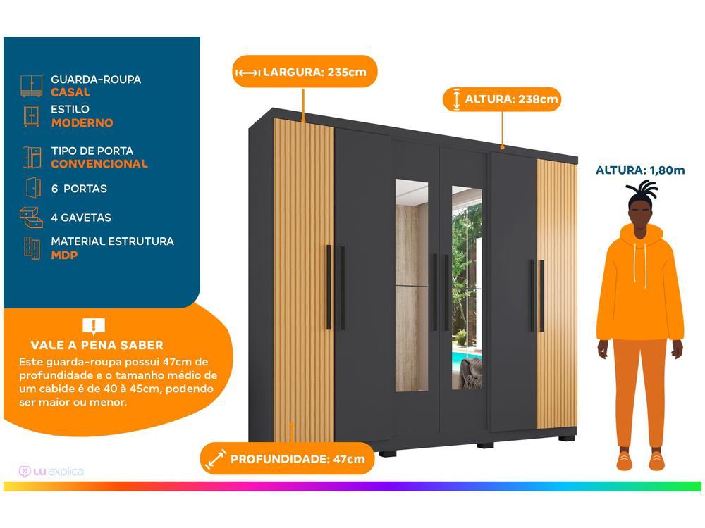 Guarda-roupa Casal com Espelho 6 Portas 4 Gavetas Araplac Braga