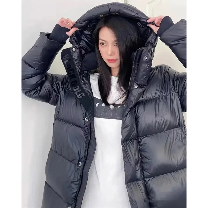 Veste ample rembourrée en coton pour femme, manteau bouffant Long au dessus du genou, coréen, noir, or, chaud, hiver, 2024