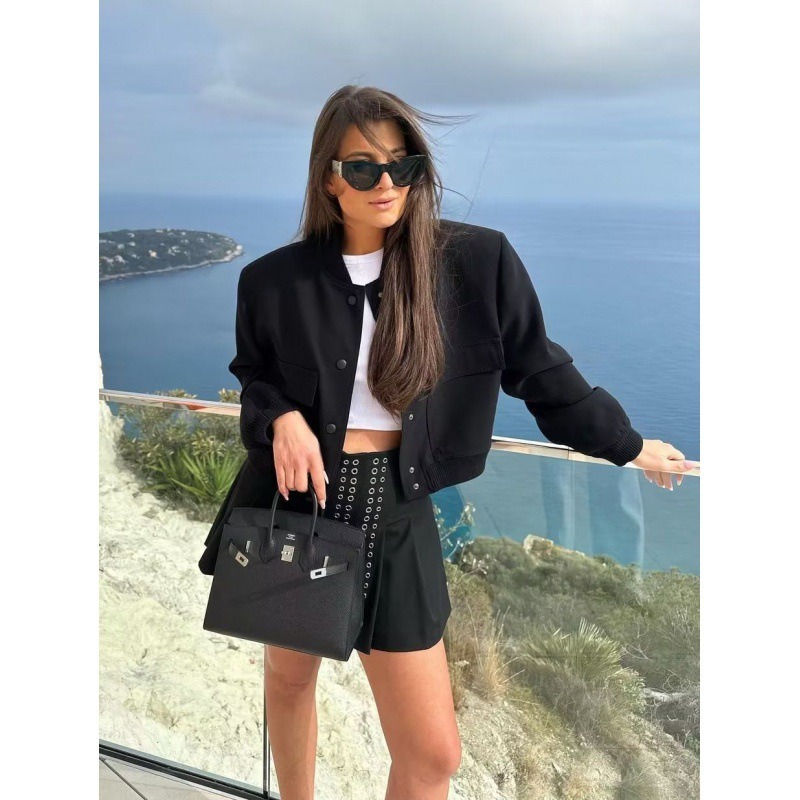 MUJER 2025 Giacca bomber da donna Bianca Autunno Inverno Bottoni Giacche corte per le donne Moda Manica lunga Donna Cappotti Capispalla