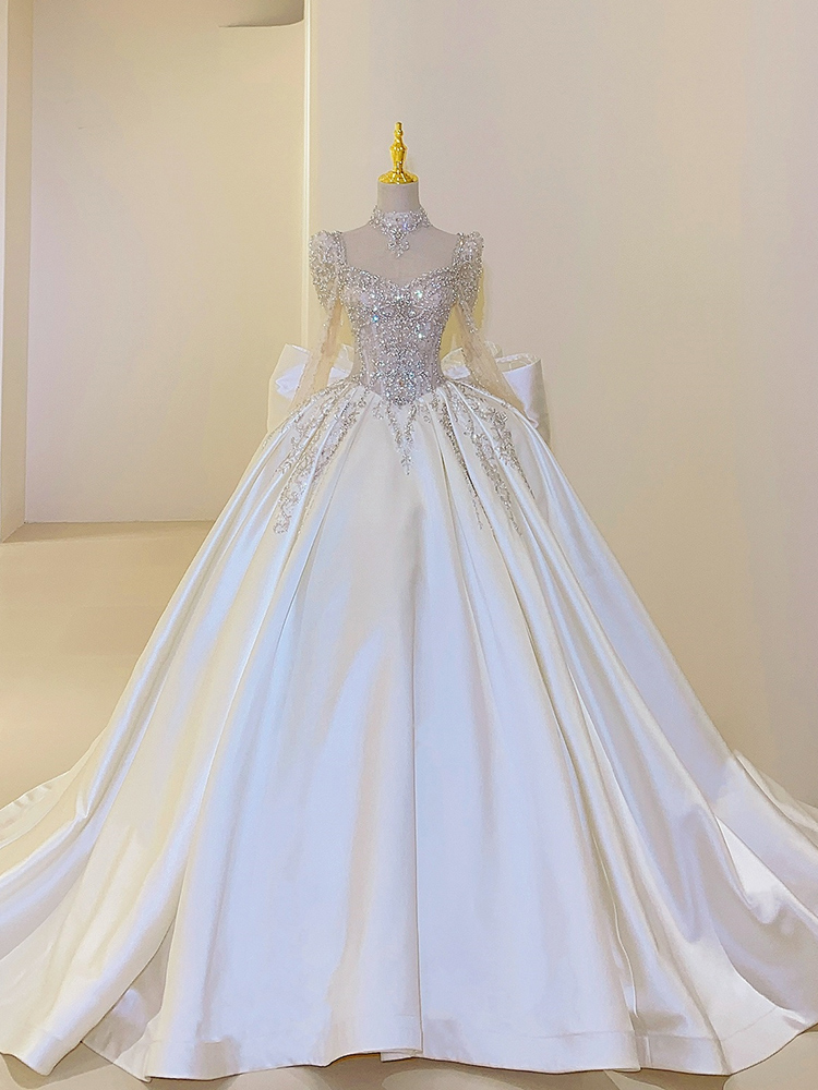 Neues süßes quadratisches Kragen Satin Brautkleid plus Größe benutzer definierte Schnürung Luxus Braut Ballkleid Vestido de Noiva Boden oder Zug