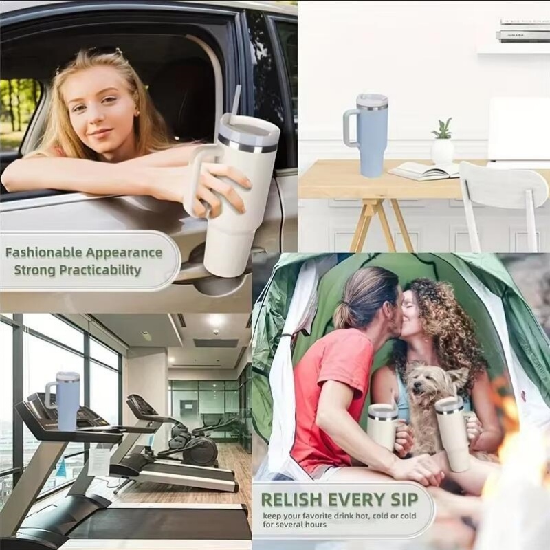 Copo isolado de alta qualidade, 40oz, 1200ml, com alça, palha, parede dupla, térmico, gelado, copo de viagem, café, presente perfeito