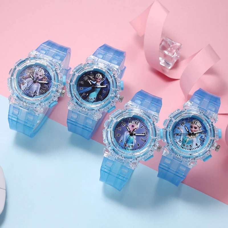 Led flash congelado princesa elsa crianças dos desenhos animados relógios spiderman luz colorida meninos relógio meninas crianças relógio de pulso