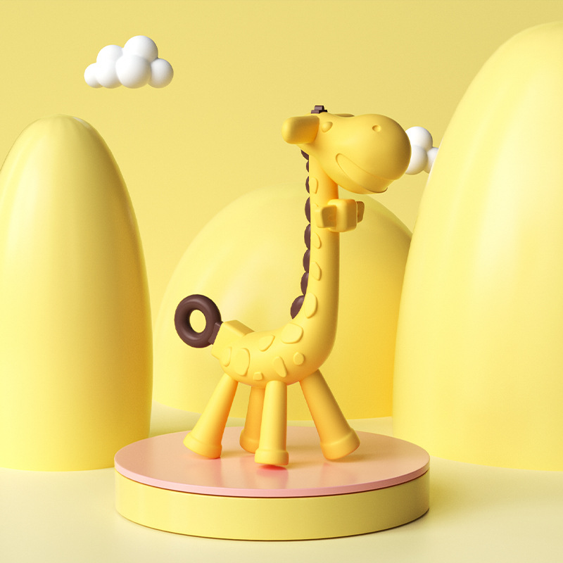 Mordedor molar de bebê de grau alimentício, mordedor de girafa de silicone, dentição de desenho animado para bebês, alívio de gengivas, brinquedos essenciais para recém-nascidos