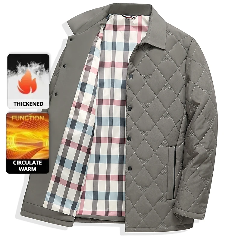 Erstklassige Herren-Parka-Jacke, Windjacke, Diamant-Stepp-Blasenmantel, Winterwärme mittleren Alters, Mantel mit Umlegekragen