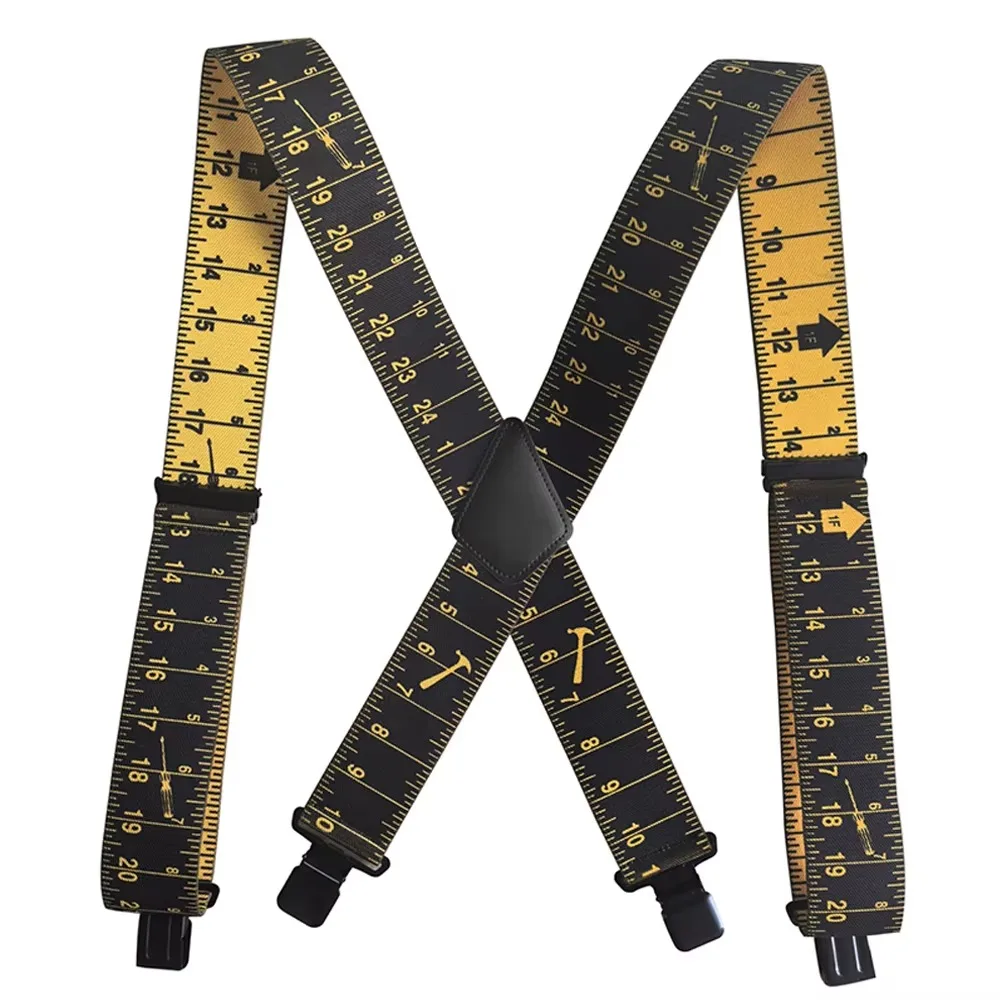 Heavy Duty Suspenders for Men Work 5cm Wide X-Back 4 Strong Clips Tape Measure Pattern Ruler Suspender Trouser Braces Strap Belt