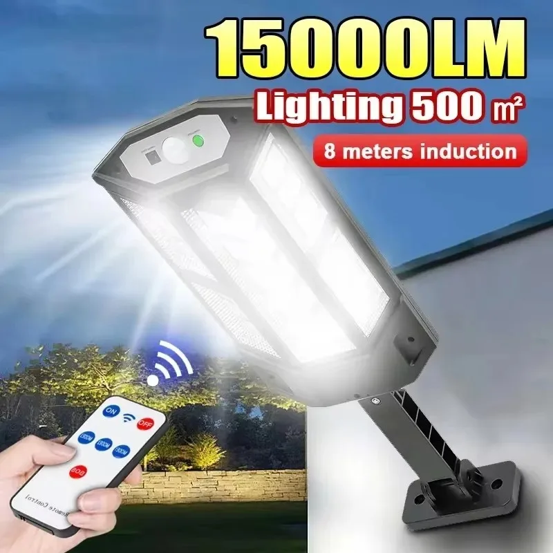 15000LM Ostrzażenie 500 ㎡   Lampa solarna z czujnikiem ruchu, zewnętrzna, wodoodporna IP65, do ogrodu, na ulicę, na ścianę.