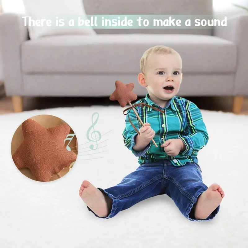 เด็กทารก Star Magic Wand Rattle ของเล่นบริสุทธิ์ผ้าตาข่ายผ้าฝ้าย Rattle ทารกตกแต่งพรรควันเกิดอุปกรณ์เสริมการถ่ายภาพ