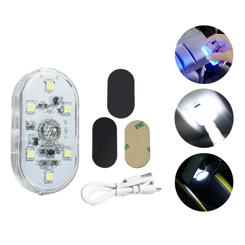 1 pçs sensor de toque led 6 led luz ambiente interior do carro lâmpada leitura teto sem fio usb recarregável atmosfera luz