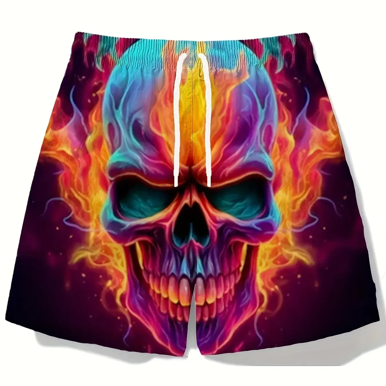Men's Skull 3D Pattern Comfy Shorts Oversized Casual Elastic Waist Drawstring Shorts for Summer Beach And Basketball Sport Short