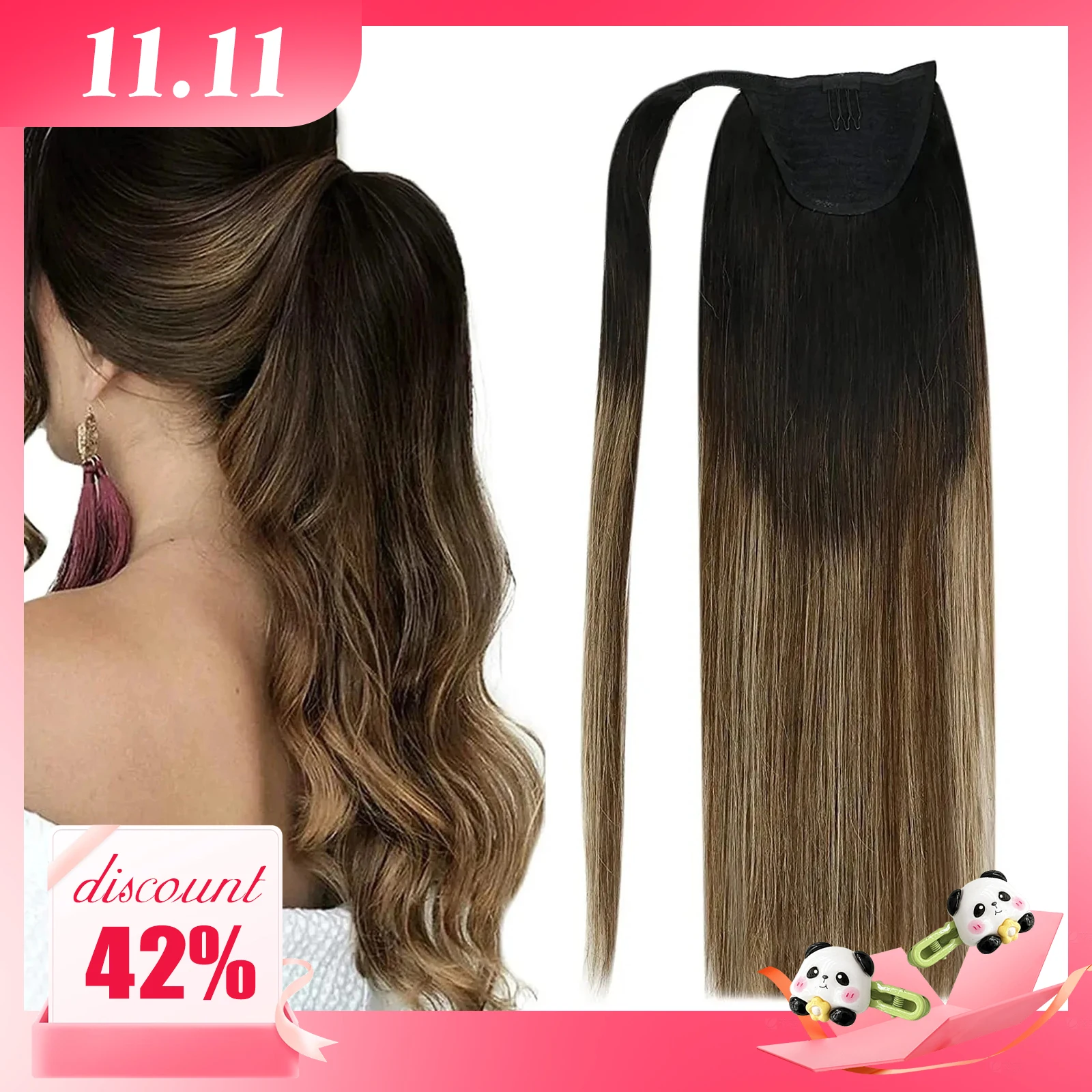 VeSunny Pferdeschwanz, Echthaar, glatt, 80 g, Clip-in-Haarverlängerung, Echthaar, 35,6–55,9 cm, natürliches Haar, Pferdeschwänze, kein Krallenclip