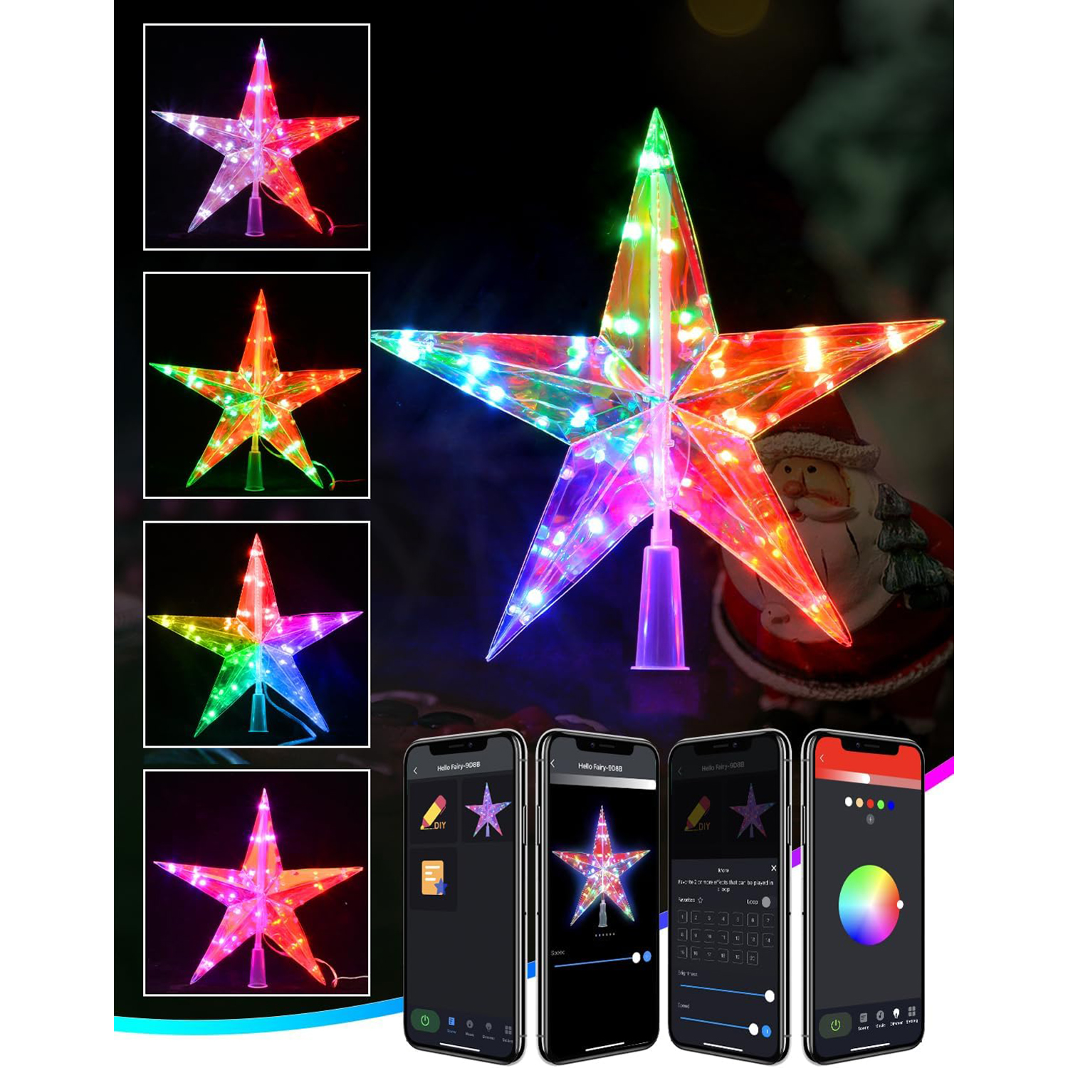 App-gestuurde kerstboomtopper LED-licht Opvouwbaar RGB Gloeiend sterlicht USB Pentagram Kerstverlichting Decor Buiten