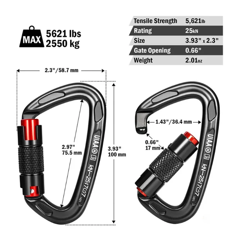 24KN Khóa Leo Núi Carabiner Hình Chữ D Leo Núi Ngoài Trời Thám Hiểm Hang Động Đá Khóa Bảo Mật An Toàn Chủ Vít Móc