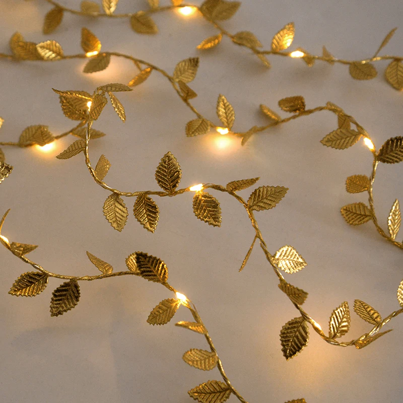 2M 20LED Foglie dorate String Lucine per la decorazione della festa di compleanno di nozze Giardino domestico Pianta artificiale Ghirlanda di luce di vite