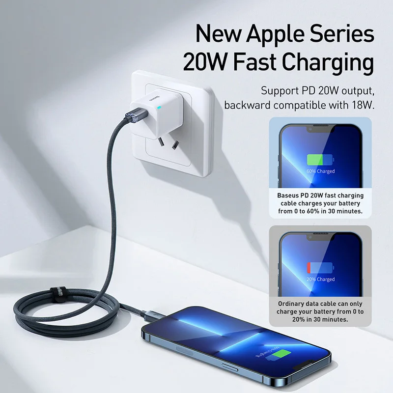 Cavo Baseus USB tipo C PD 20W per iPhone 14 13 12 Pro X 8 Cavo USB C veloce per iPhone Cavo di ricarica Cavo USB tipo C Codice filo