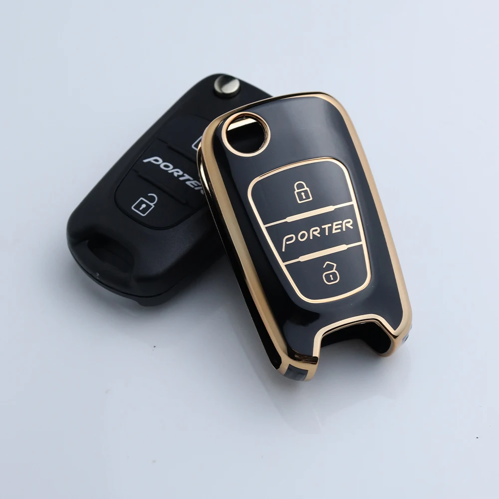 2 Key Botton New Car Key Housing Case Fob Cover Shell for Hyundai Porter Remote Key Rubber Pad Logo Sticker Folding Blade