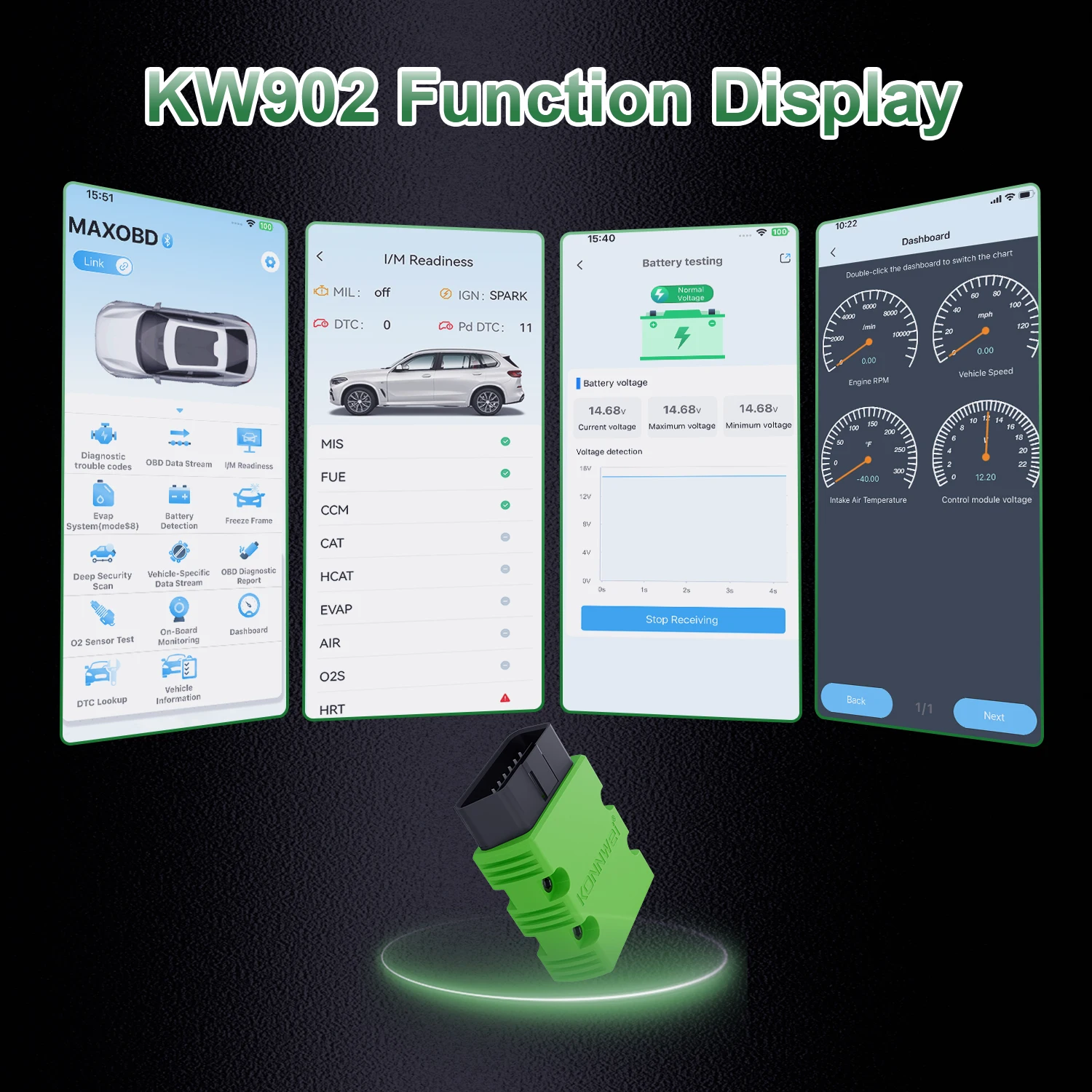 Konnwei 12v ferramenta de diagnóstico obd do carro com conexão bluetooth maxobd código de falha do motor folga quadro de congelamento carro obd2 ferramenta de verificação