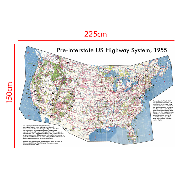 225*150cm mapa USA wstępny amerykański system autostradowy mapa salon dekoracja biurowa artykuły szkolne