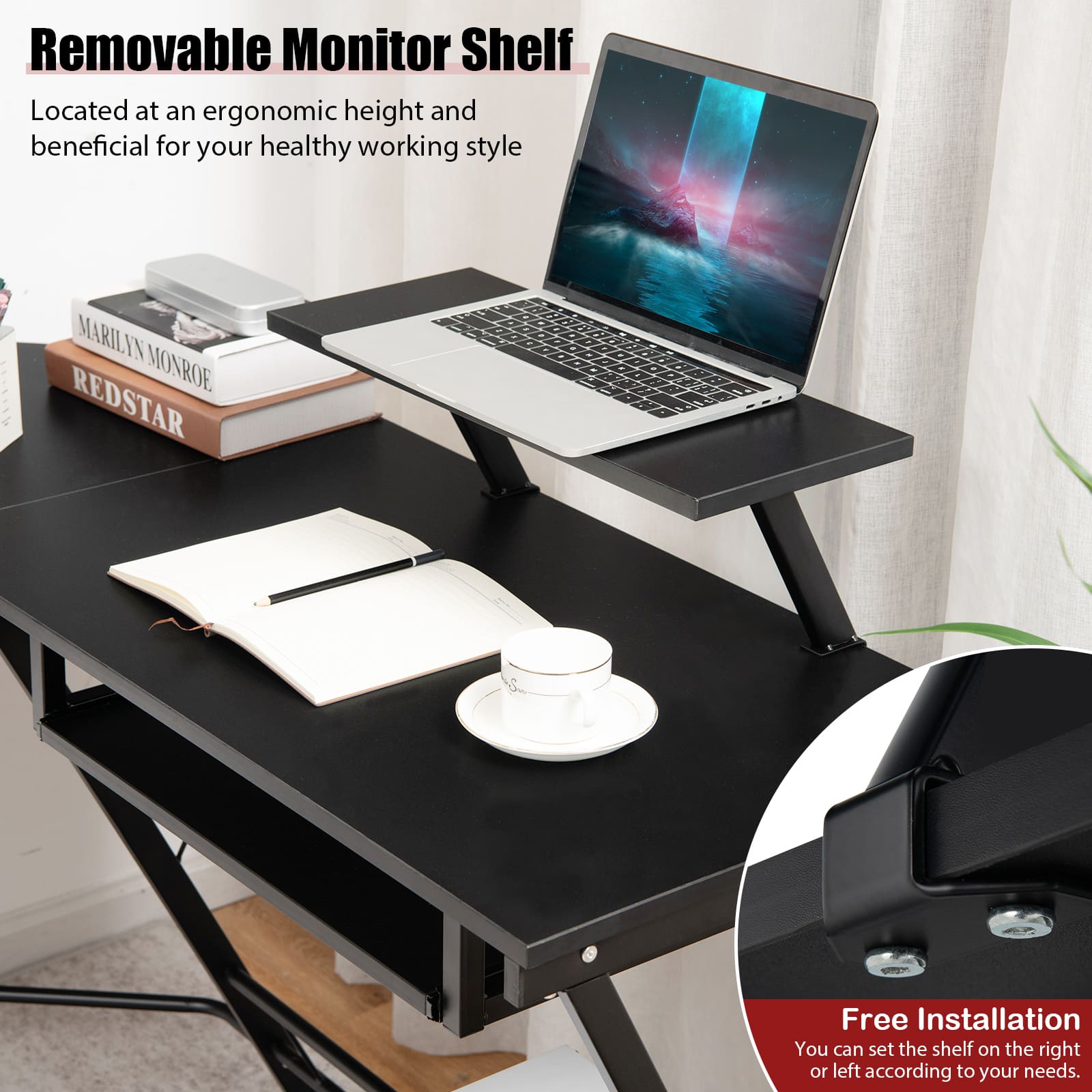 GOFLAME L-Shaped Computer Desk Home Office Corner Workstation w/ Movable Host Stand