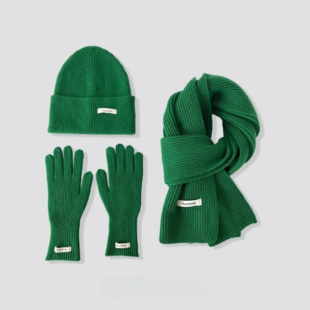 Bufanda tejida de invierno para mujer, gorro de Color sólido, bufanda, guantes, conjunto de tres piezas a prueba de viento para adultos, conjunto de gorro y bufanda a la moda para mujer