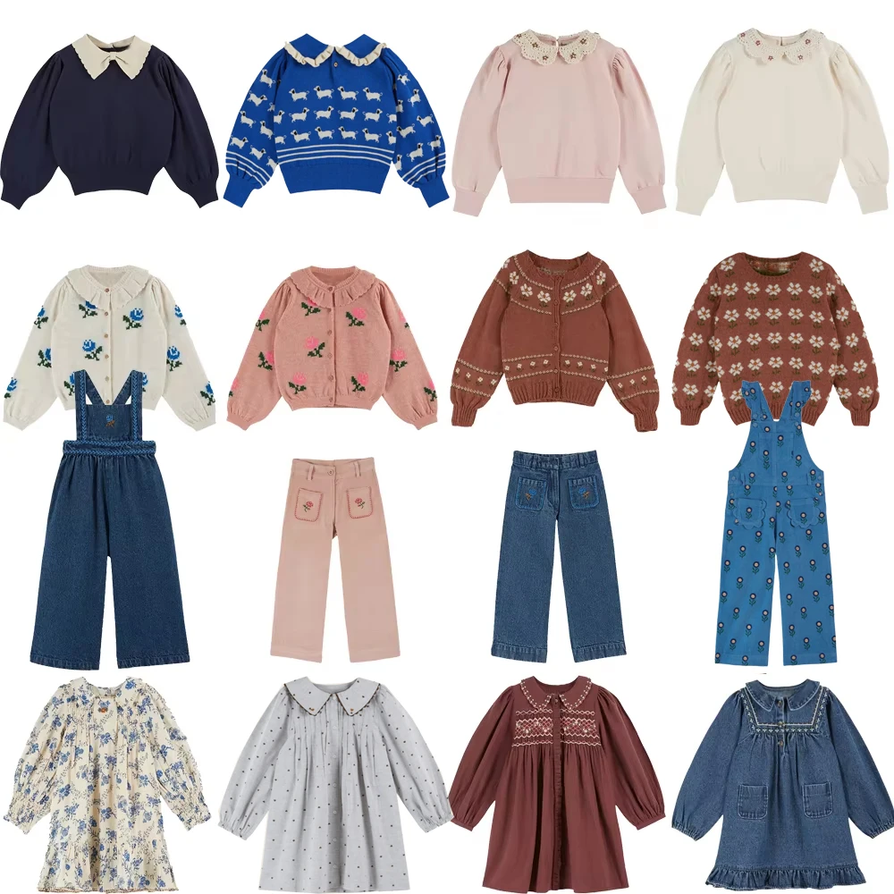 EM Kids Knit Cardigan and Long Sleeve Princess Dresses 2025 AW girls Skirts Clothes Sets