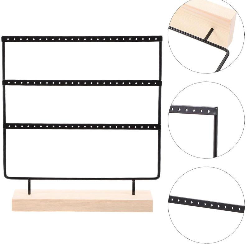 Présentoir de Boucles d'Oreilles en Bois et Métal, Boîte à Bijoux Vintage