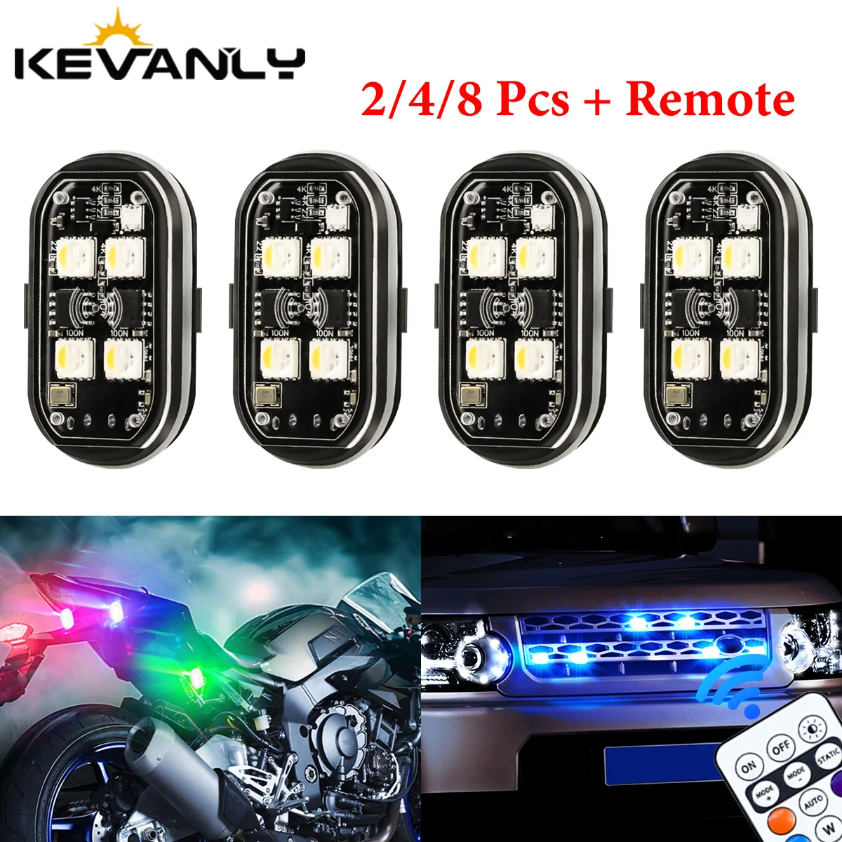 2/4 pces sem fio led luzes estroboscópicas decoração do carro atmosfera luz, 8 cores recarregável luzes led anti-colisão luz de advertência led