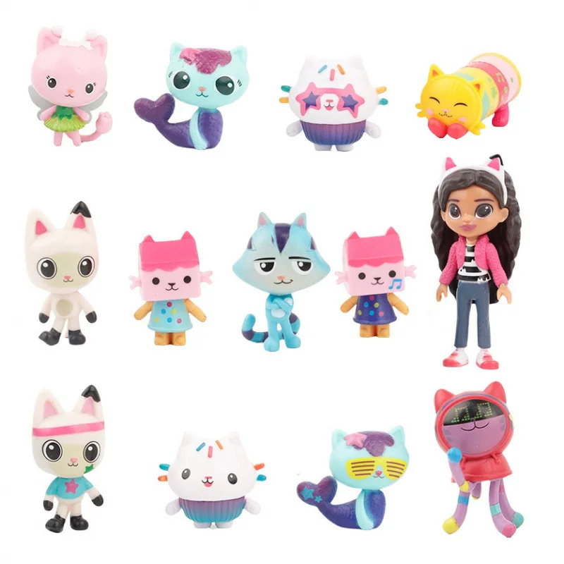 13 pz/set Cartoon Gabby Dollhouse Anime Figura Giocattolo PVC Modello Sorridente Auto Gatto Abbraccio Gaby Figurine Bambole Per I Bambini Regalo Dei Capretti