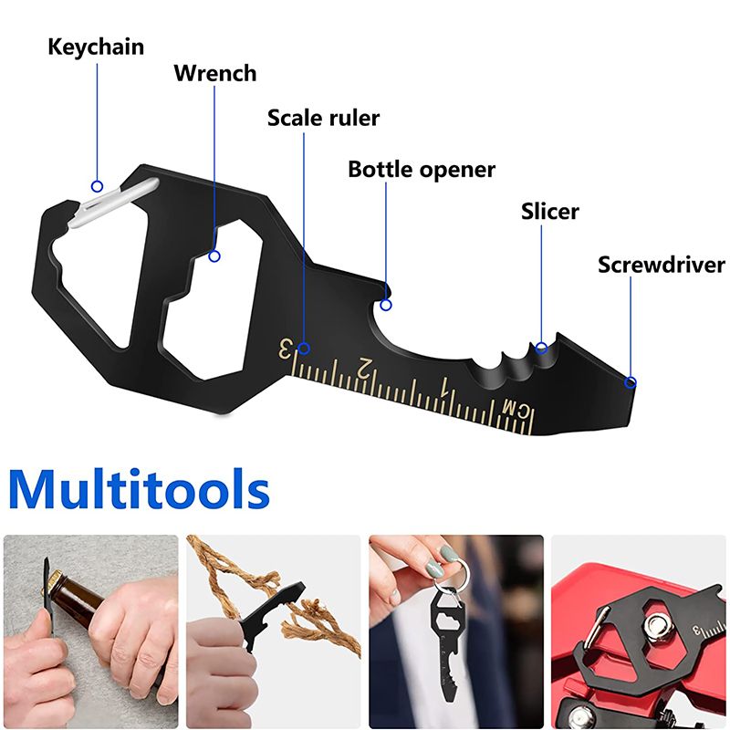 Multi-ferramentas de aço inoxidável, chaveiro de autodefesa, abridor de garrafas, régua métrica, chave de fenda, aparelho edc, ferramentas de bolso universais