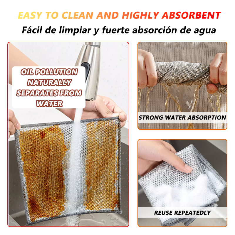 Magic Cleaning Cloth Multipurpose Wire Miracle Cleaning Cloth Innovative Dishwashing Net Hand Towel for Kitchen Dishwashing Grid