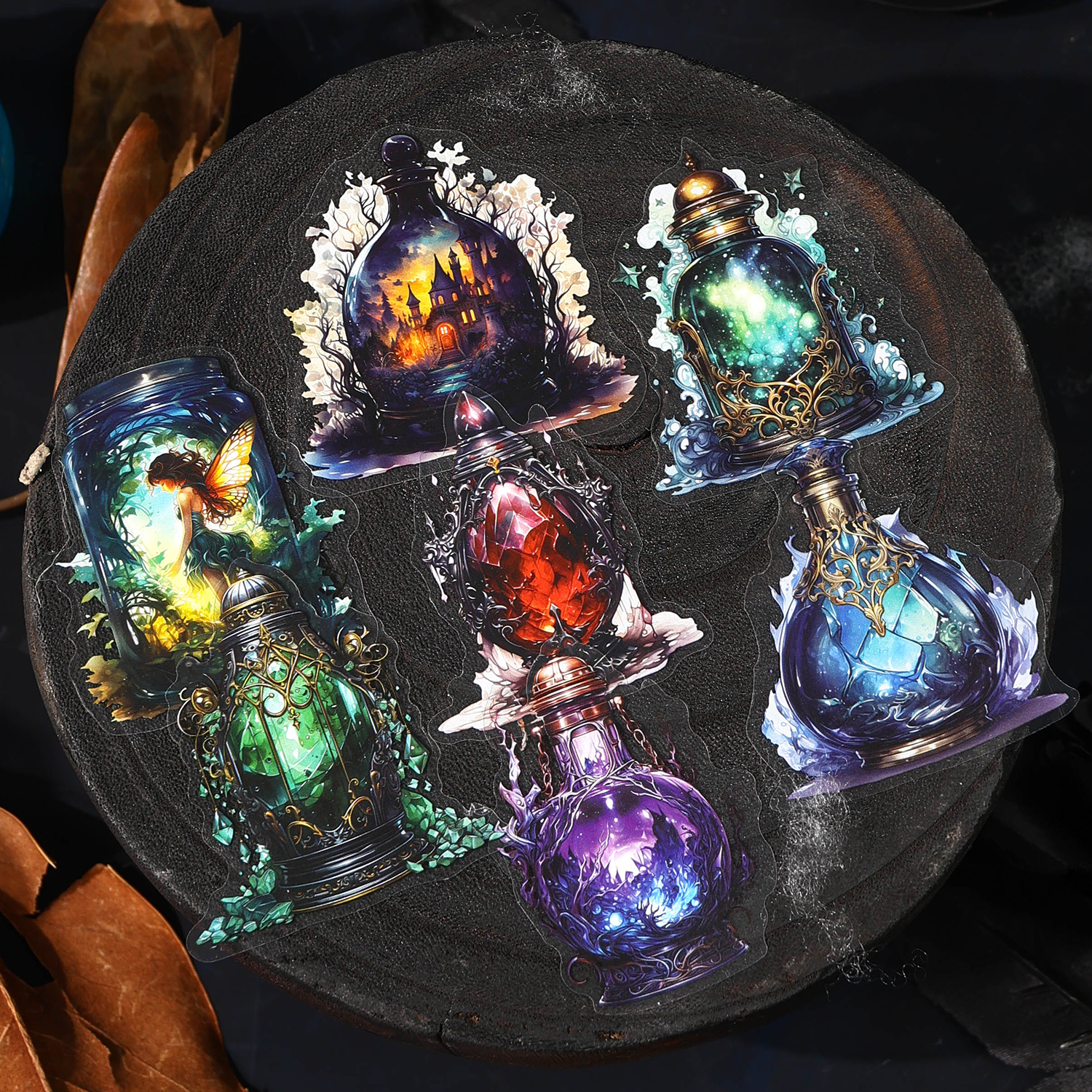 12 Blatt/Packung Dark Forest Aufkleber, wasserfest, transparent, dekorative Aufkleber, PET-Klebeaufkleber, Etikett für Scrapbooking