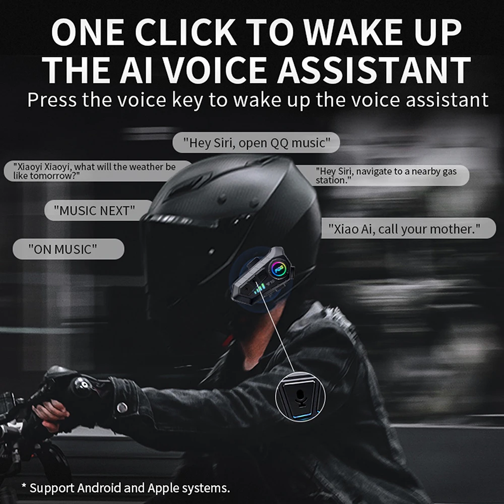 Auricolare per casco Bluetooth 5.3 Kit telefonico per chiamate in vivavoce wireless Auricolare impermeabile per moto Altoparlante per lettore musicale MP3 per Moto