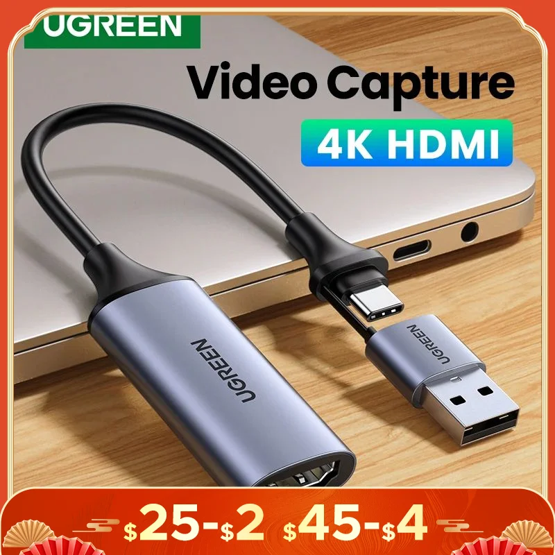 Ugreen-tarjeta de captura de vídeo 4K HDMI a USB/USB-C HDMI para PC, ordenador, cámara, grabación en vivo, Reunión, nuevo