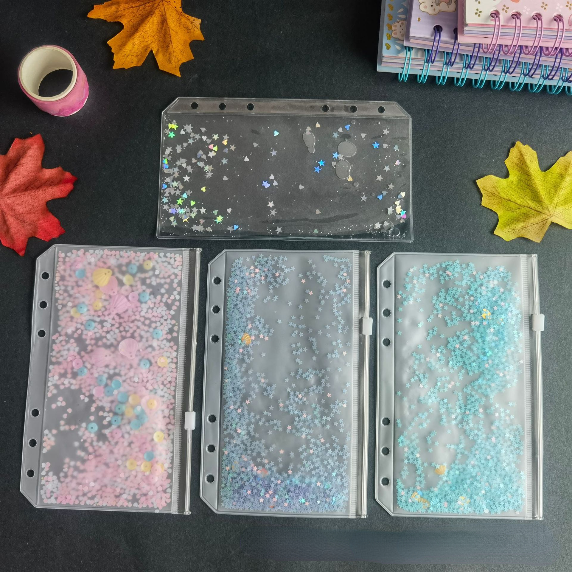 A5 A6 Rosa PVC Reißverschlusstasche Handbuch Aufbewahrung Dokumententasche Informationen Notizblock Visitenkartenbuch Loseblatt