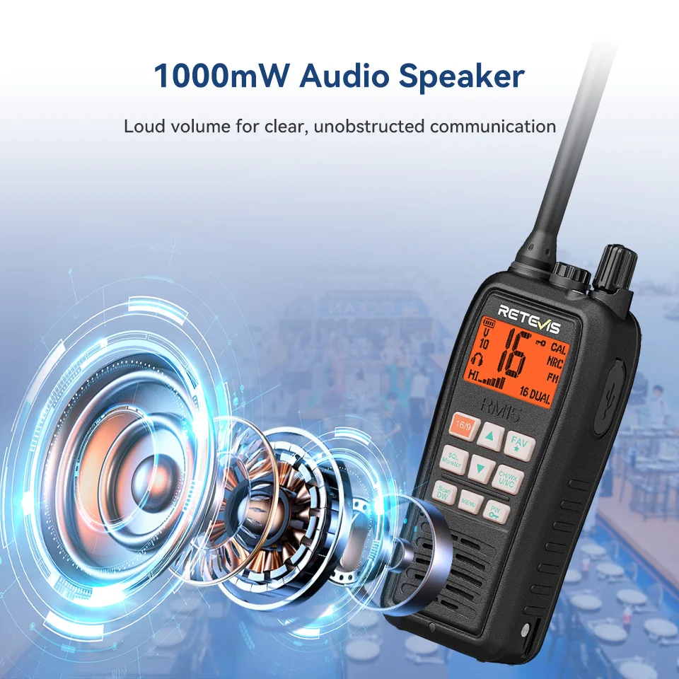 Retevis RM15 Marine-Radio-Transceiver, VHF, IP68, wasserdicht, schwimmendes Radio, tragbar, große Reichweite, Walkie-Talkies zum Bootfahren