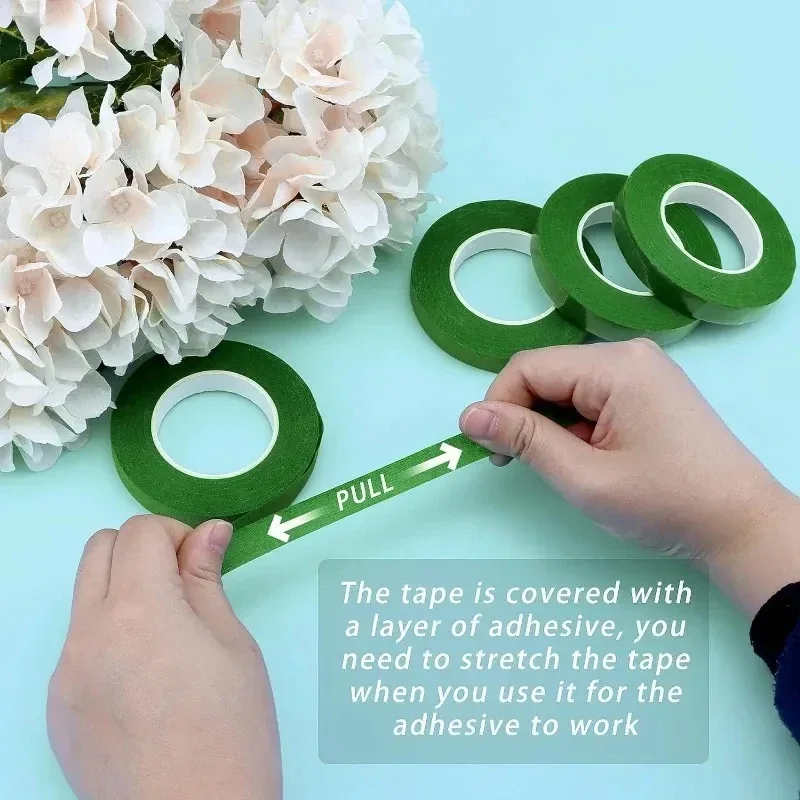 Zxiixz 30 Yard 12mm zelfklevende Boeket Bloemen Stem Tape Kunstbloem Stem Wrap Bloemen Groene Tapes DIY Bloem levert