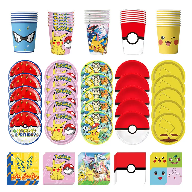Pokemon Birthday Party Decorations Mix Pikachu Birthday Tablecloth Paper Plates Cups Napinks Tableware Supplies Kit Child Favors