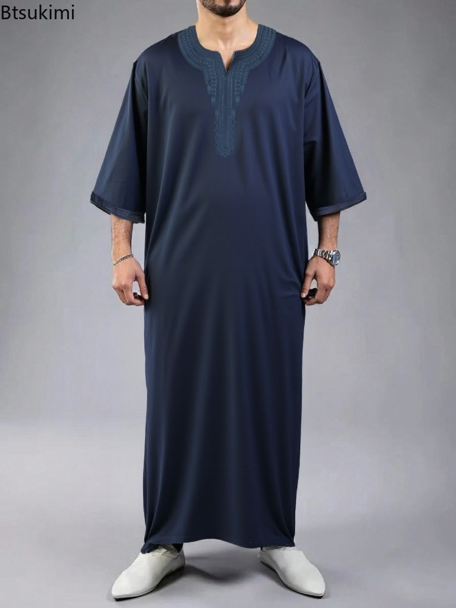 2025 roupas muçulmanas tradicionais masculinas eid oriente médio jubba thobe masculino thobe árabe muçulmano vestes com mangas curtas presente do marido