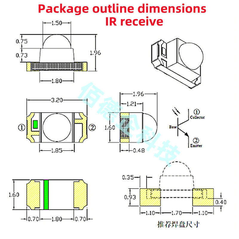 100Pcs 1206 ball head 30° degrees 3216 IR SMD launch 850nm 940 nm receive infrared IR strips light-emitting diode led lamp bead