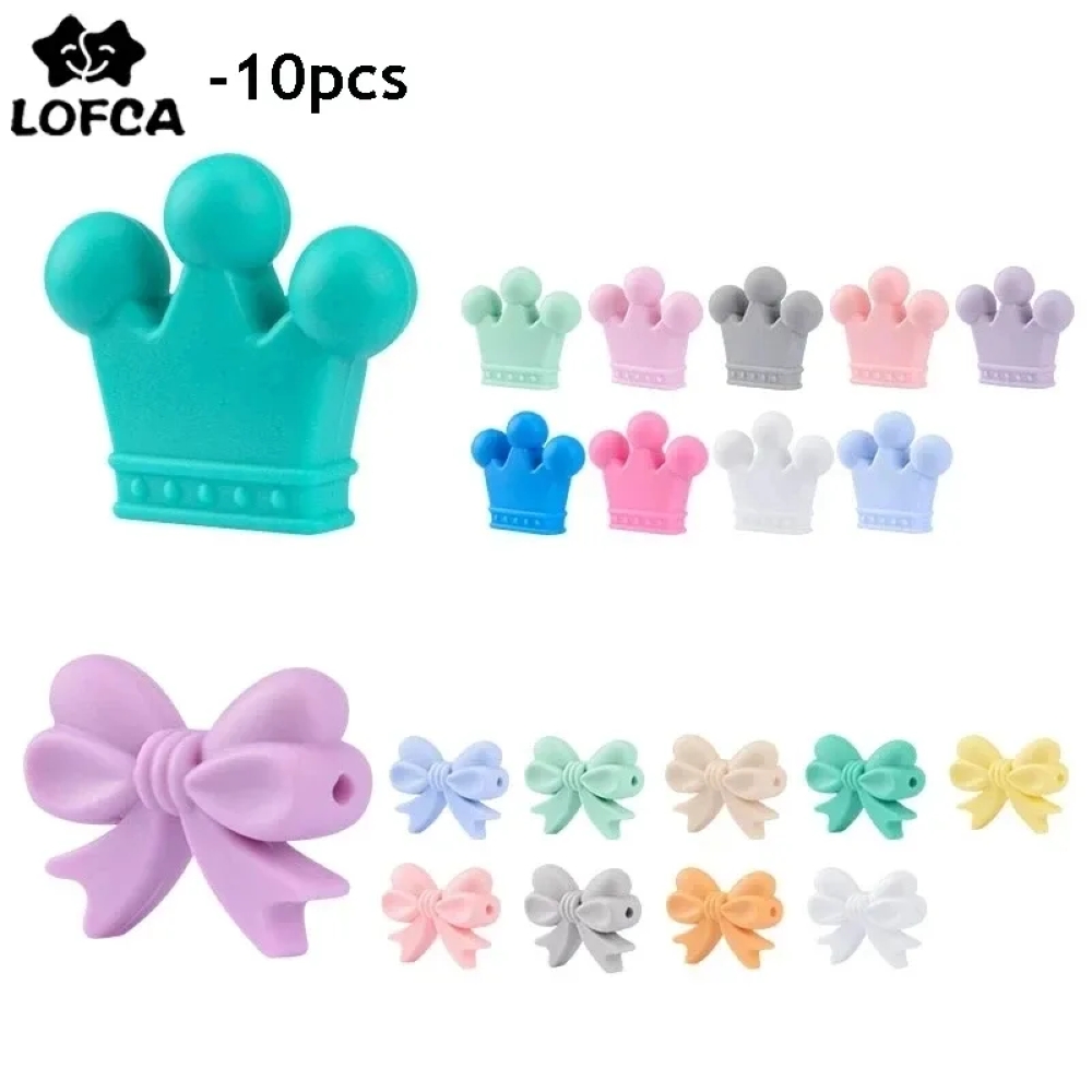 LOFCA 10 teile/los Silikon Krone Perlen BPA FREI Silikon Zahnen Perlen Baby Kauen Zahnen Halskette DIY Schnuller Clips Zubehör